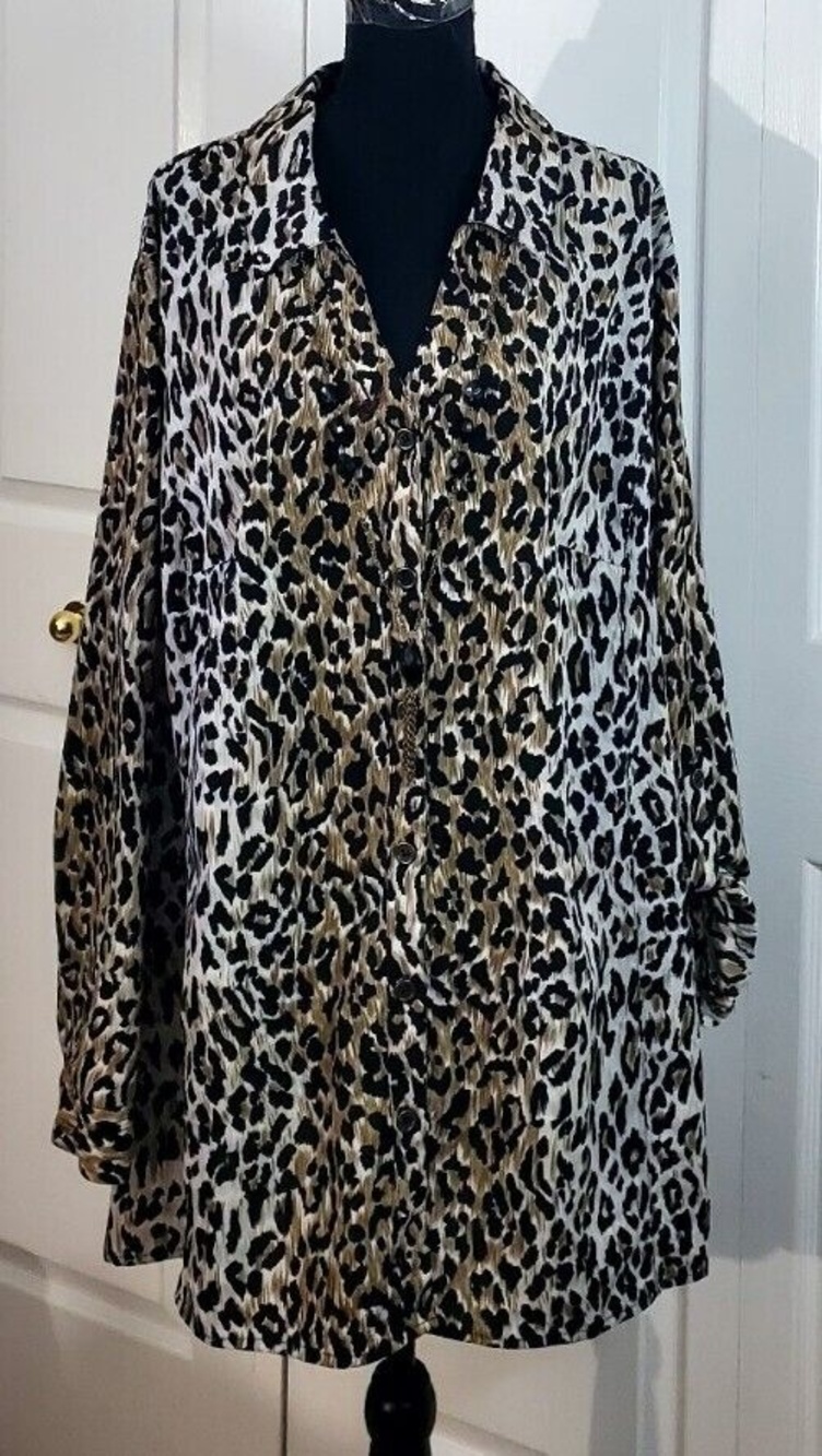 Maggie Barnes Womens Animal Print Blouse Career Necklace Accent Tunic Plus Sz 3X